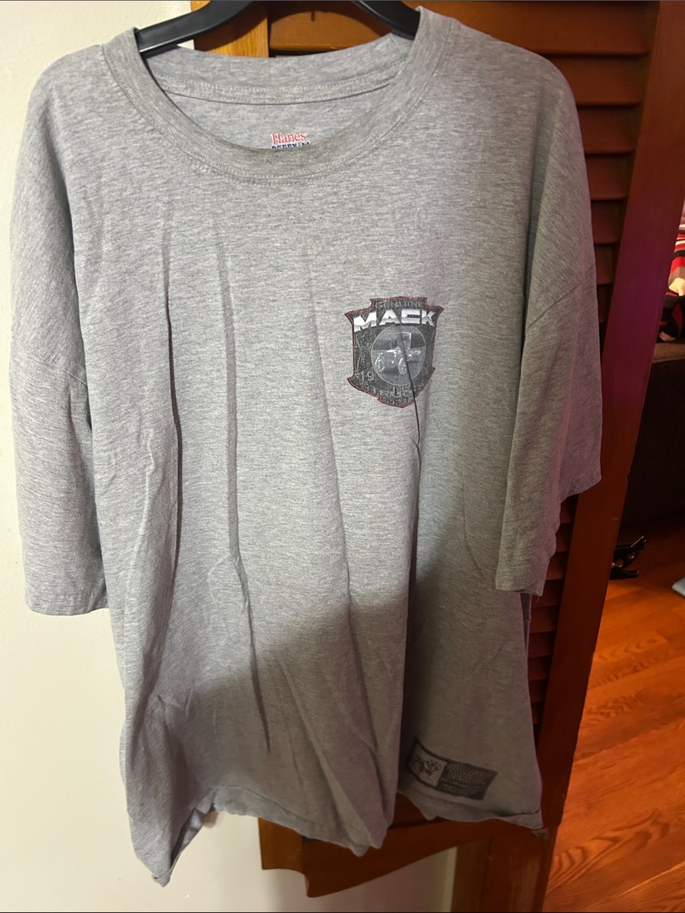 Hanes Gray Short-Sleeve T-Shirt with Mack Shield Graphic
